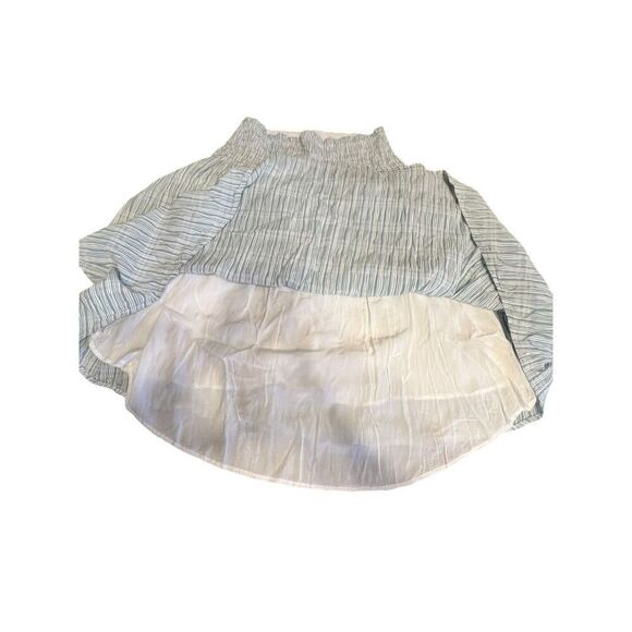 Maeve Anthropologie XL Karyn smocked midi skirt blue white textured cotton - Picture 6 of 8